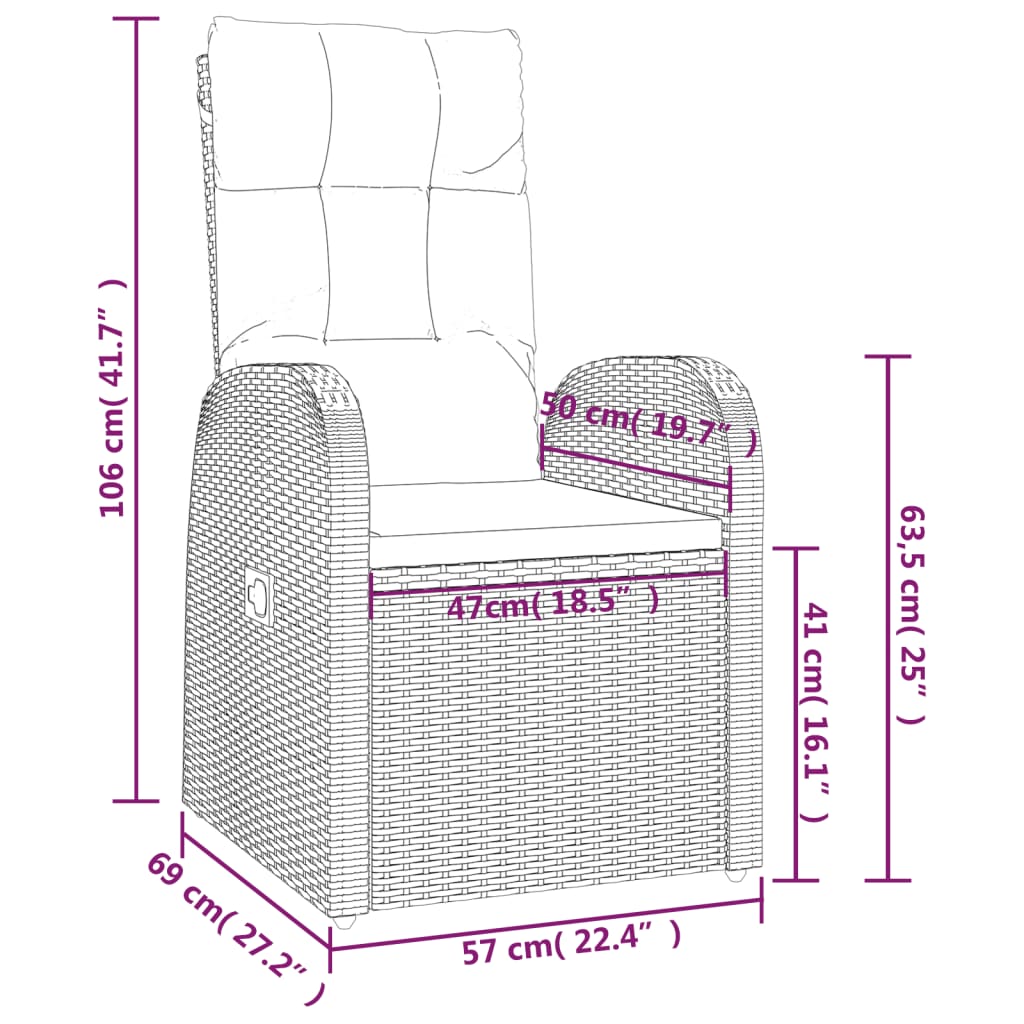 vidaXL Sillones de jardín reclinables con cojines 2 uds ratán PE negro