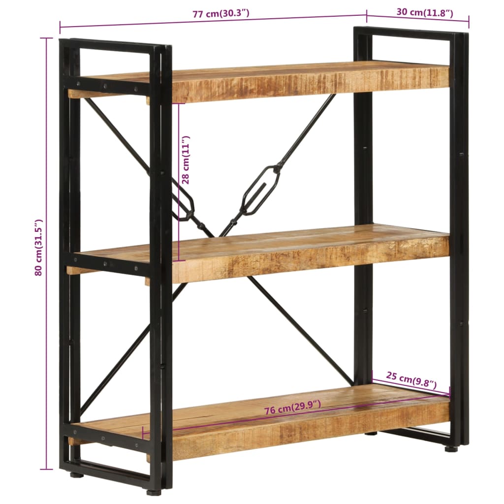 vidaXL Estantería de 3 alturas hierro y madera maciza mango 77x30x80cm