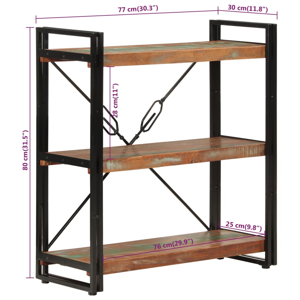 vidaXL Estantería de 3 alturas hierro y madera reciclada 77x30x80cm