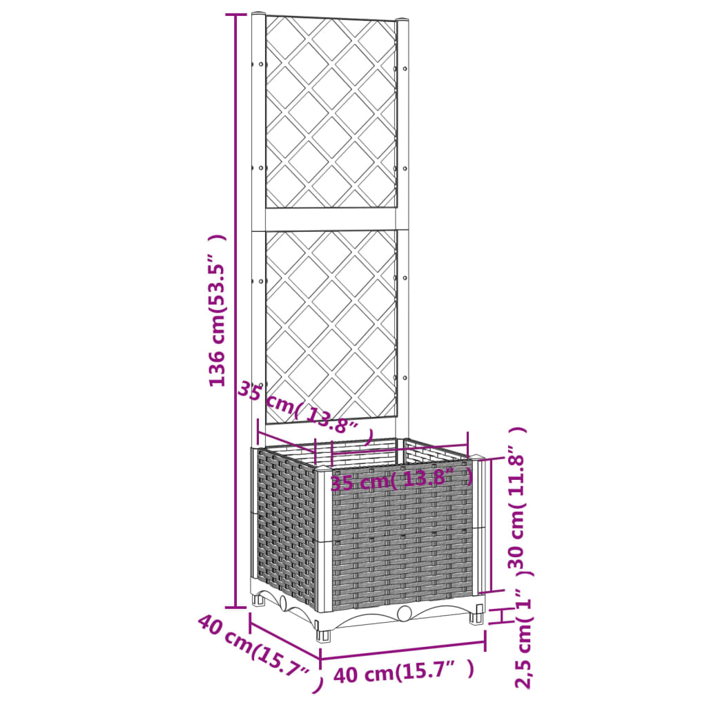 vidaXL Jardinera con enrejado PP gris claro 40x40x136 cm