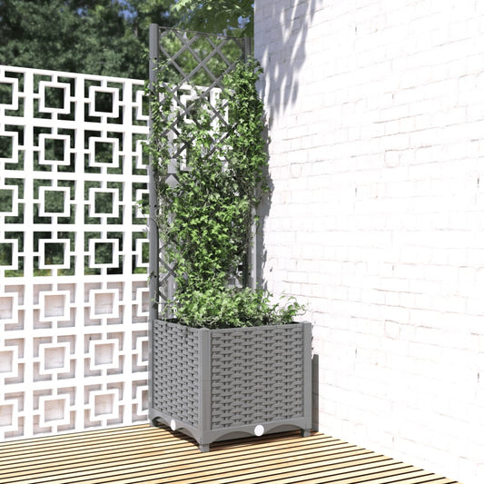 vidaXL Jardinera con enrejado PP gris claro 40x40x136 cm