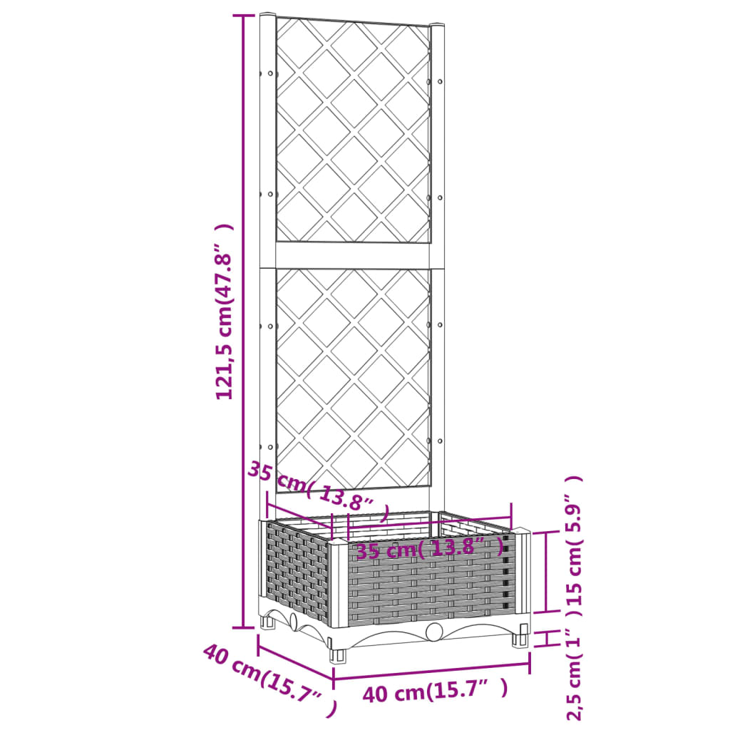 vidaXL Jardinera con enrejado PP blanco 40x40x121,5 cm