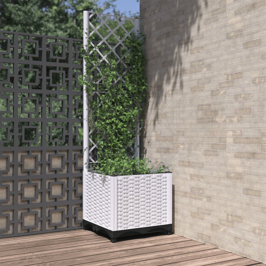 vidaXL Jardinera con enrejado PP blanco 40x40x136 cm