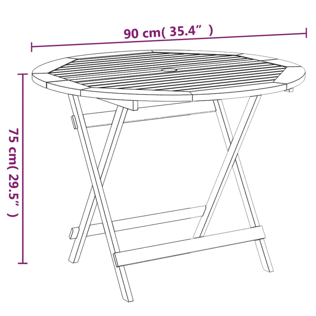 vidaXL Mesa de jardín plegable madera maciza de acacia Ø 90x75 cm