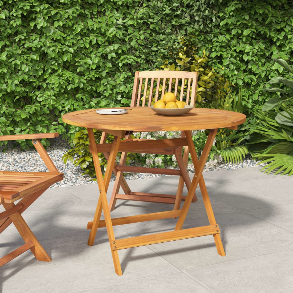 vidaXL Mesa de jardín plegable madera maciza de acacia Ø 90x75 cm