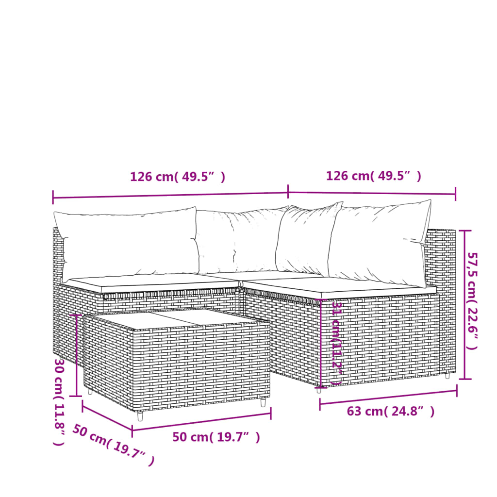 vidaXL Set muebles de jardín 4 piezas y cojines ratán sintético marrón