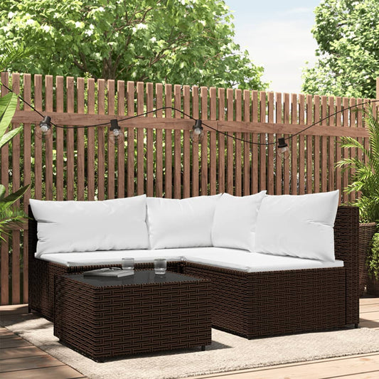 vidaXL Set muebles de jardín 4 piezas y cojines ratán sintético marrón