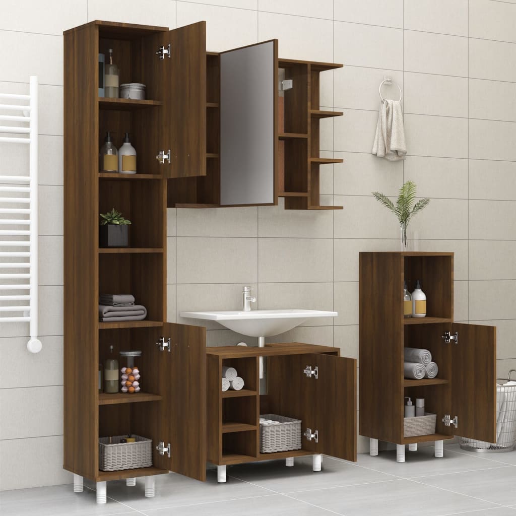 vidaXL Armario de baño madera contrachapada roble marrón 30x30x179 cm