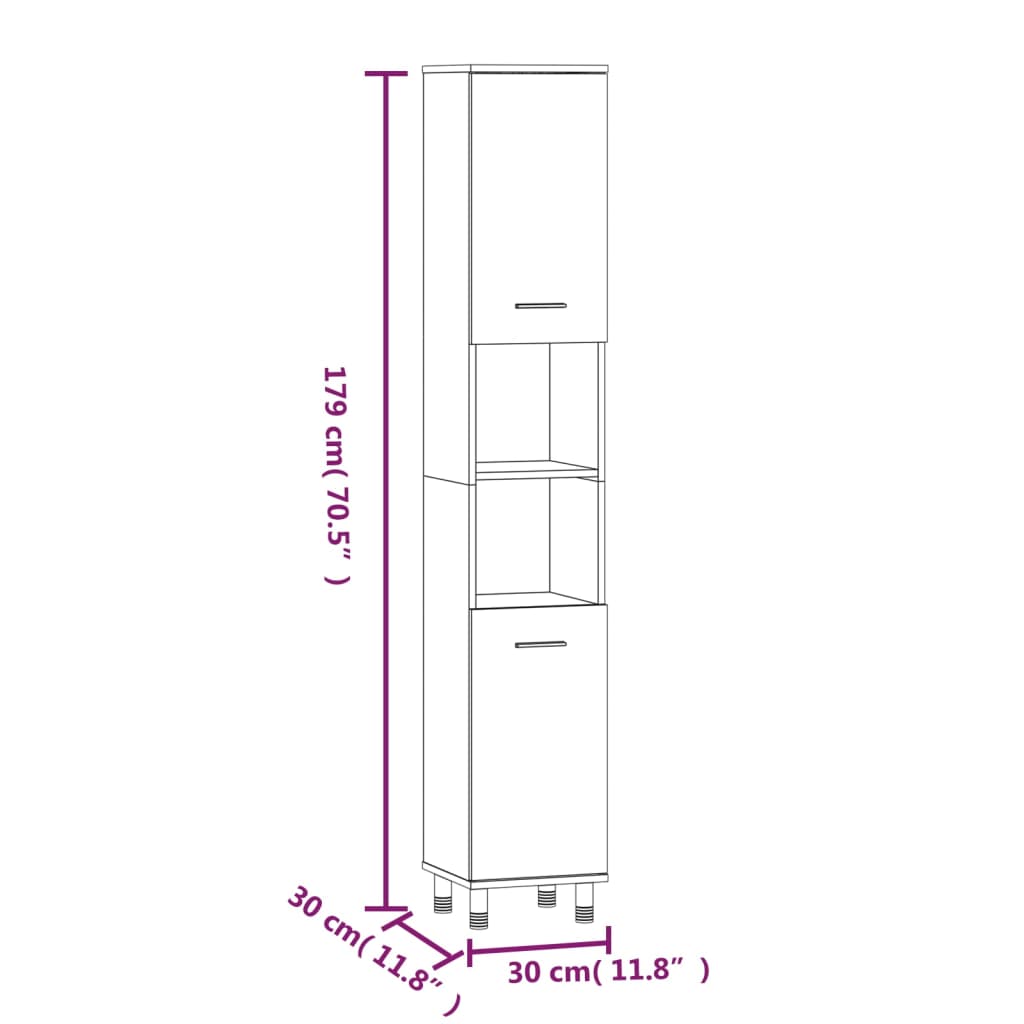 vidaXL Armario de baño madera contrachapada roble marrón 30x30x179 cm