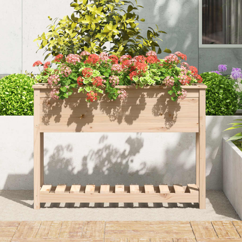 vidaXL Jardinera con estante madera maciza de pino 111,5x34,5x81 cm