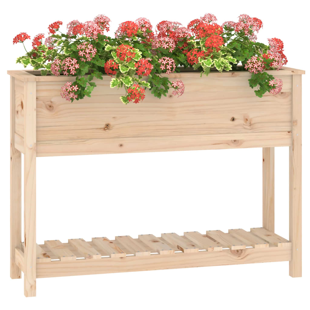 vidaXL Jardinera con estante madera maciza de pino 111,5x34,5x81 cm