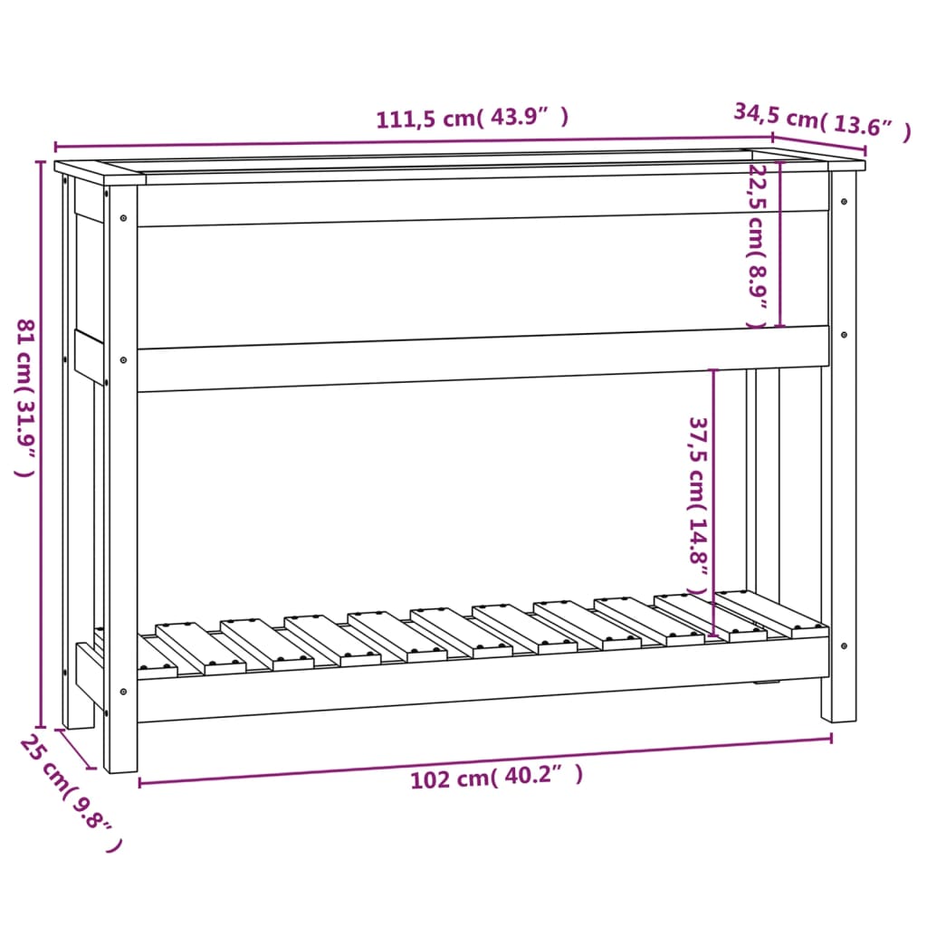 vidaXL Jardinera con estante madera maciza de pino 111,5x34,5x81 cm