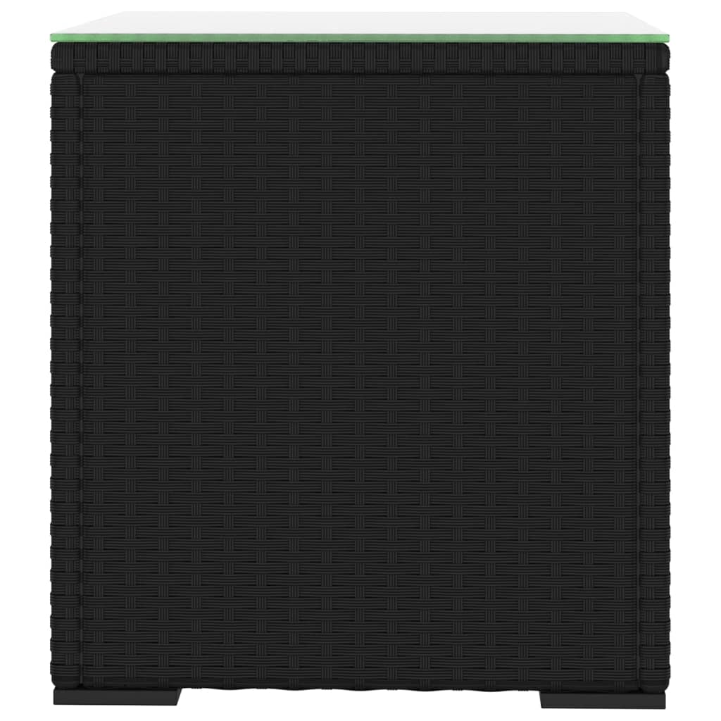 vidaXL Mesa auxiliar ratán PE y vidrio templado negro 40x37x40,5 cm