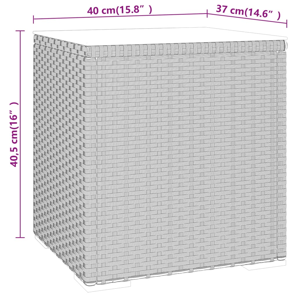 vidaXL Mesa auxiliar ratán PE y vidrio templado negro 40x37x40,5 cm