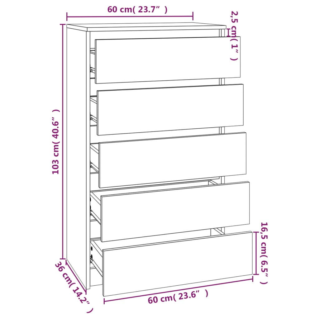 vidaXL Cajonera de madera contrachapada blanco brillante 60x36x103 cm