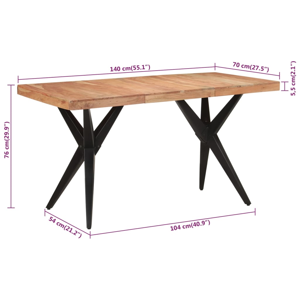 vidaXL Mesa de comedor madera maciza de acacia negra 140x70x76 cm