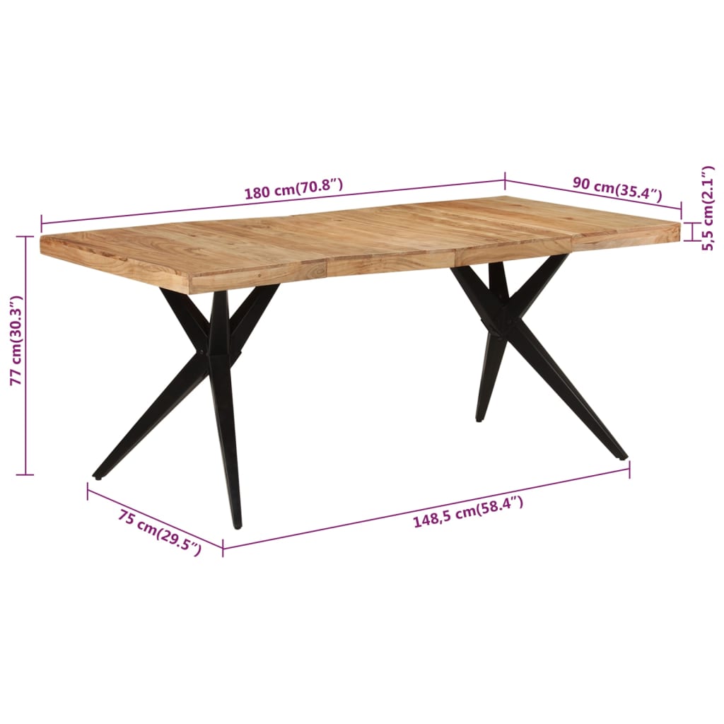 vidaXL Mesa de comedor madera maciza de acacia negra 180x90x77 cm