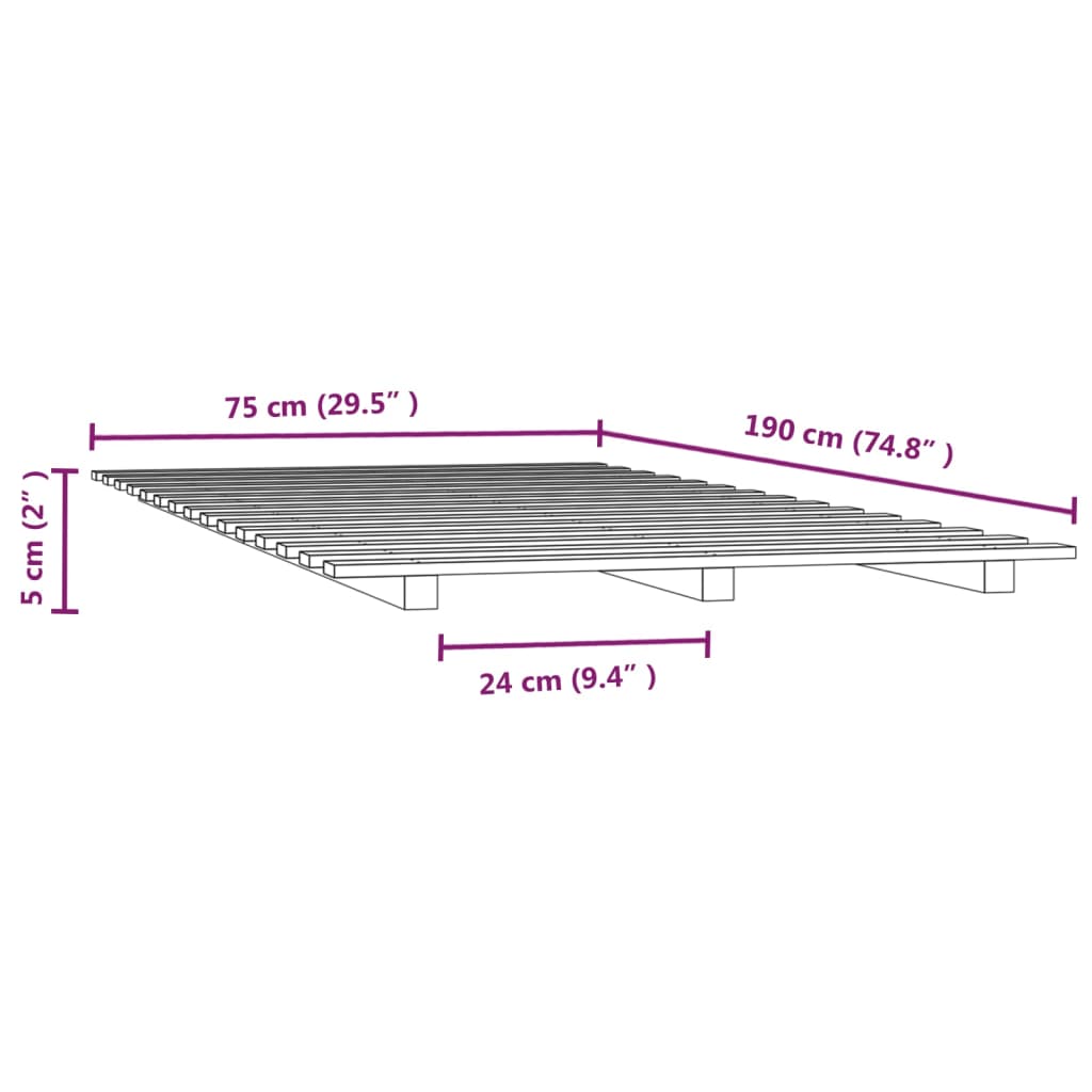 vidaXL Estructura de cama madera maciza de pino marrón miel 75x190 cm