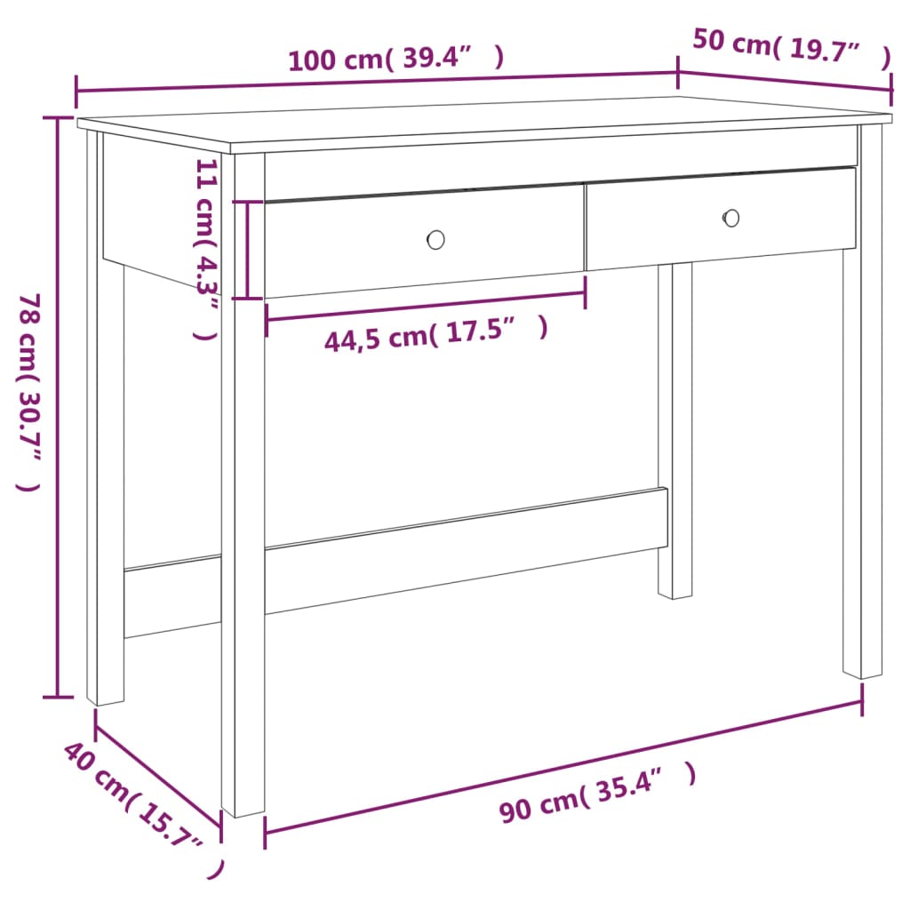 vidaXL Escritorio con cajones madera maciza de pino 100x50x78 cm