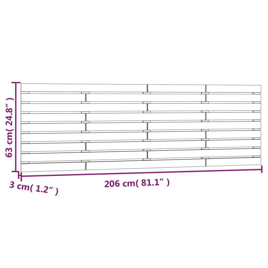 vidaXL Cabecero de cama de pared madera maciza pino negro 206x3x63 cm