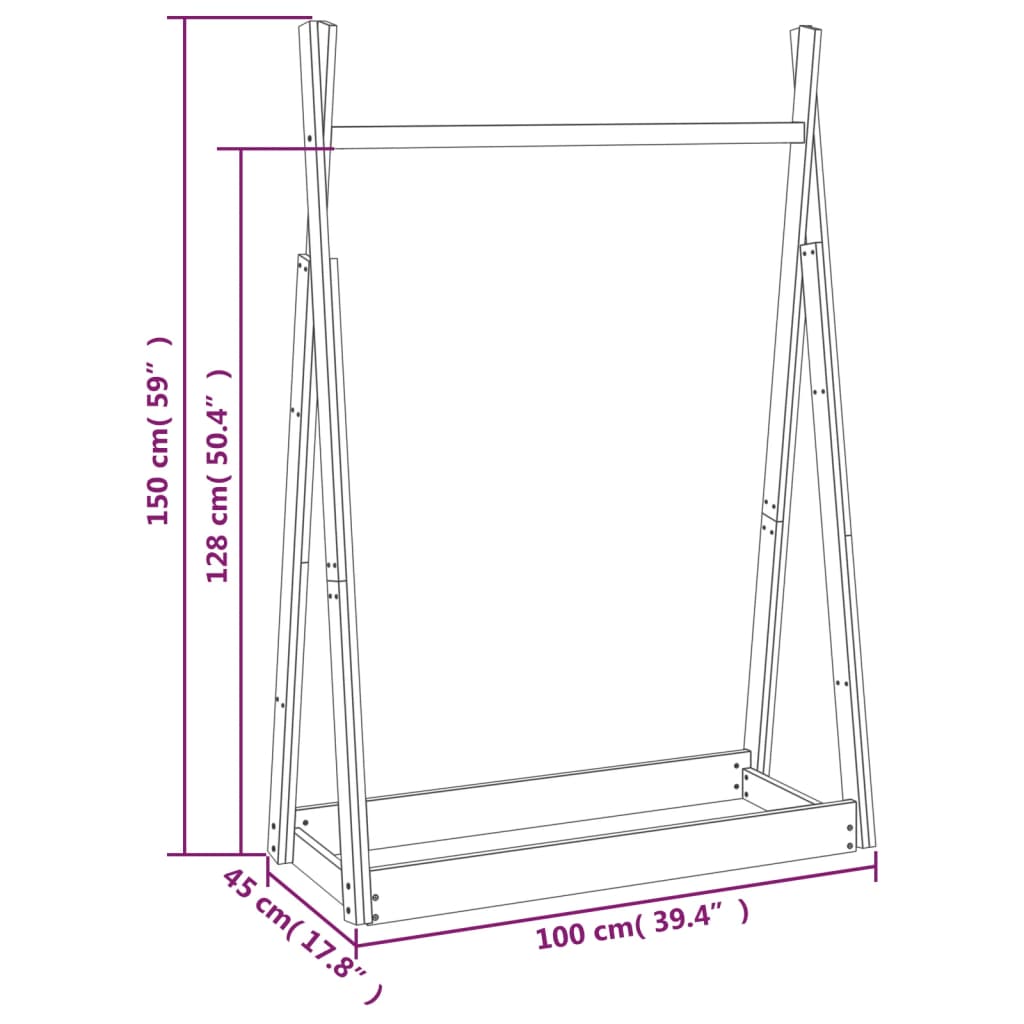 vidaXL Perchero de madera maciza de pino 100x45x150 cm