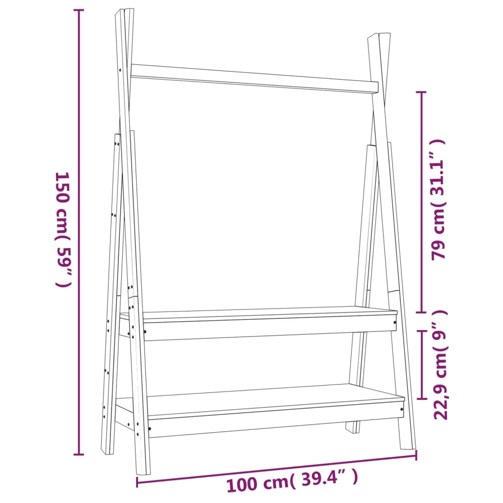 vidaXL Perchero de madera maciza de pino 100x45,5x150 cm