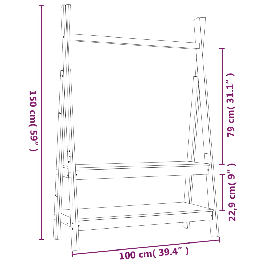 vidaXL Perchero de madera maciza de pino blanco 100x45,5x150 cm