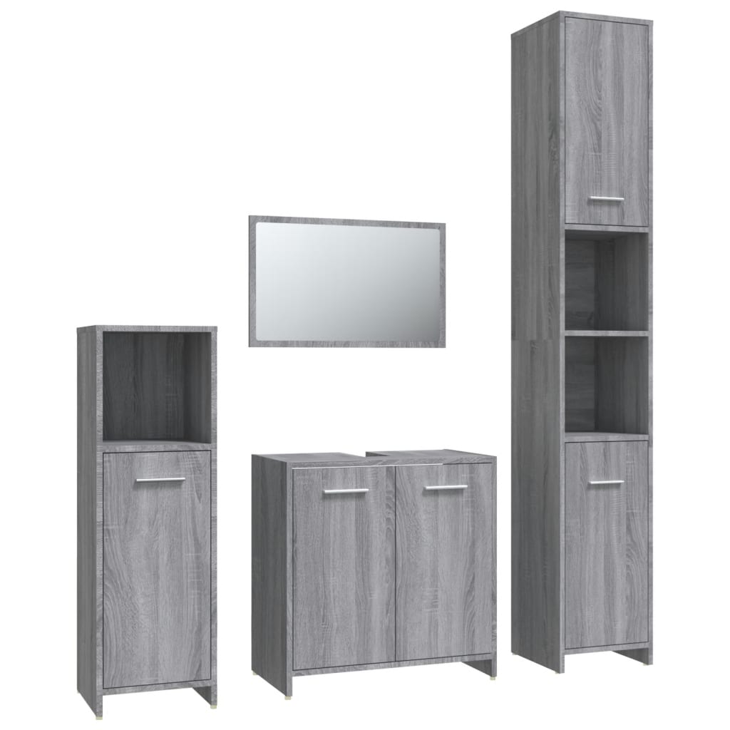 vidaXL Set de muebles de baño 4 pzas madera contrachapada gris sonoma