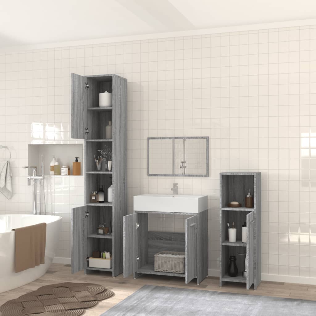 vidaXL Set de muebles de baño 4 pzas madera contrachapada gris sonoma