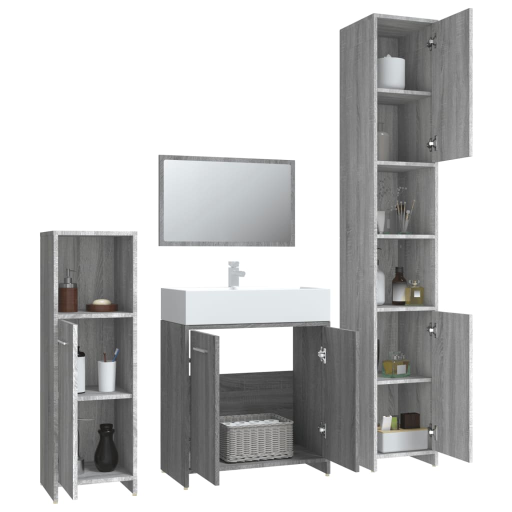 vidaXL Set de muebles de baño 4 pzas madera contrachapada gris sonoma