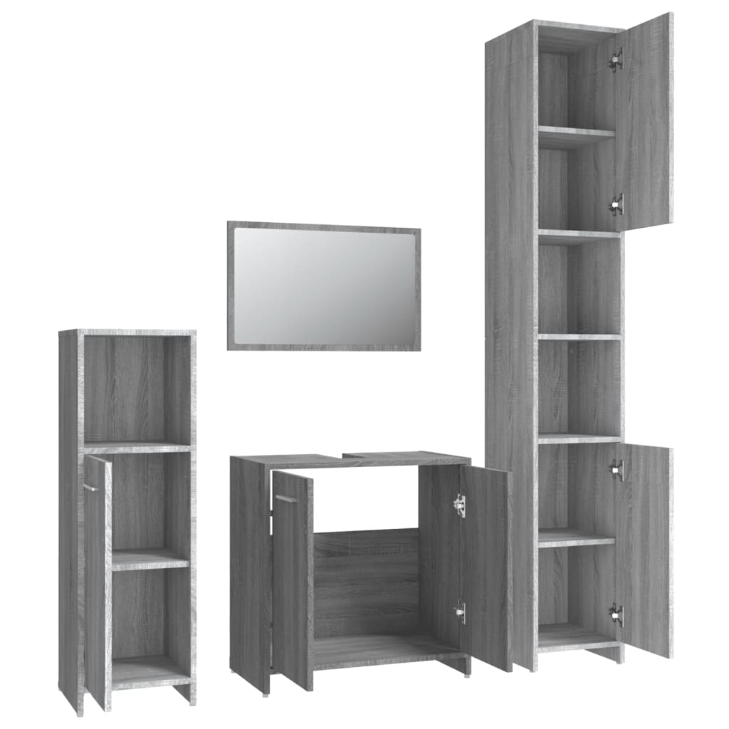 vidaXL Set de muebles de baño 4 pzas madera contrachapada gris sonoma