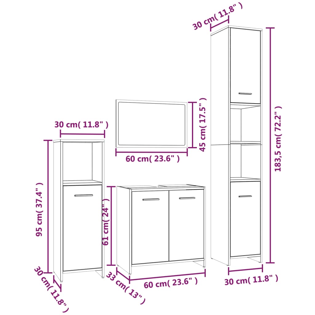 vidaXL Set de muebles de baño 4 pzas madera contrachapada gris sonoma