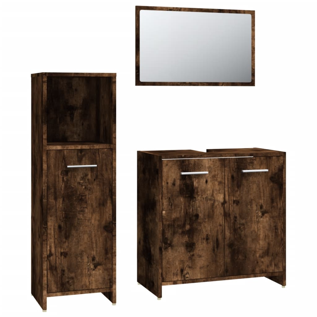 vidaXL Set de muebles baño 3 pzas madera contrachapada roble ahumado