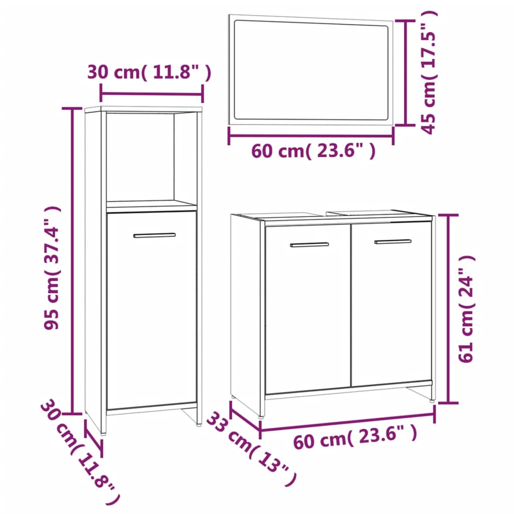 vidaXL Set de muebles baño 3 pzas madera contrachapada roble ahumado