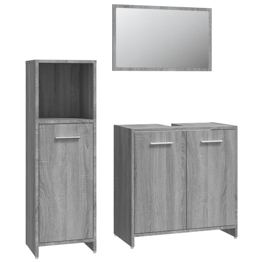 vidaXL Set de muebles de baño 3 pzas madera contrachapada gris sonoma