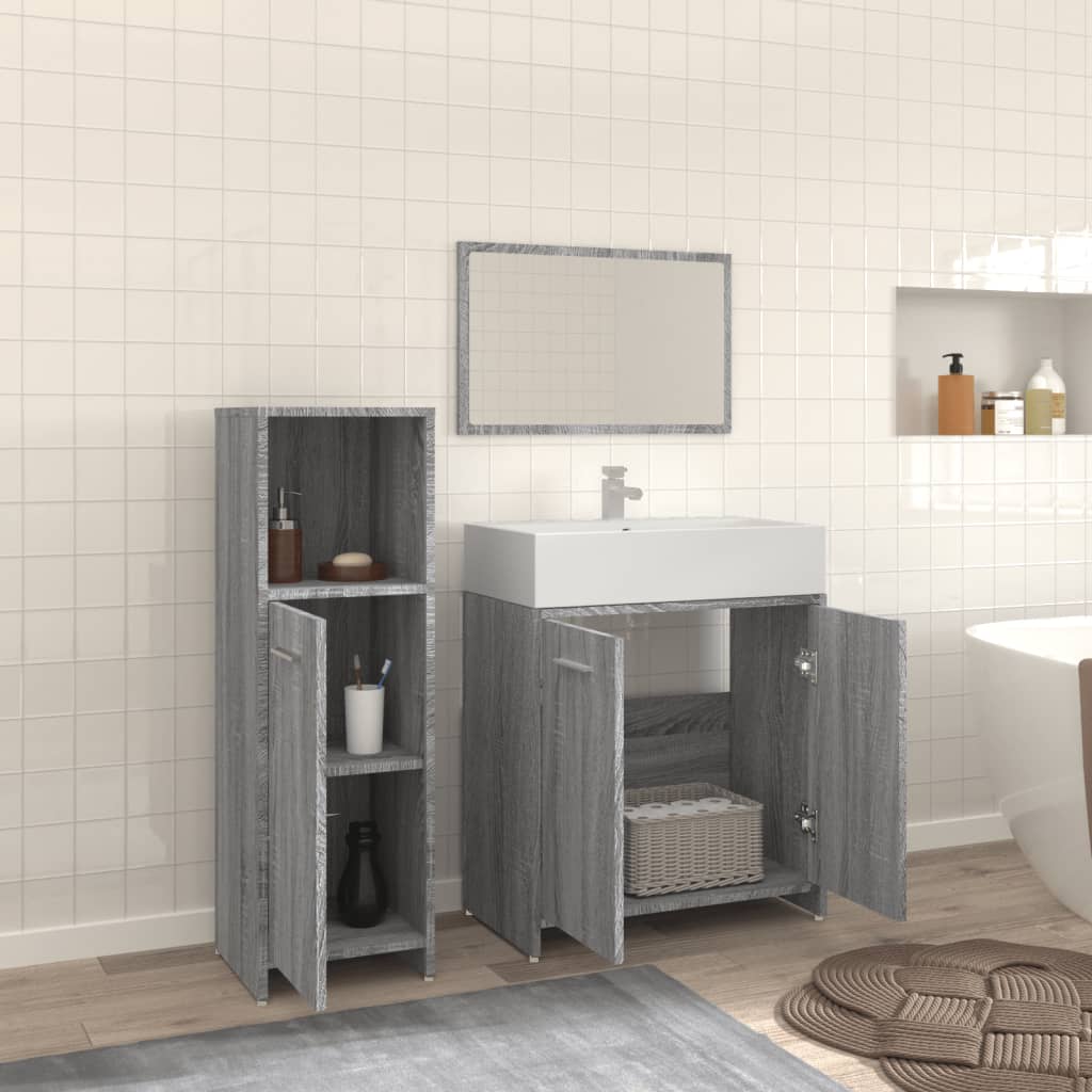 vidaXL Set de muebles de baño 3 pzas madera contrachapada gris sonoma