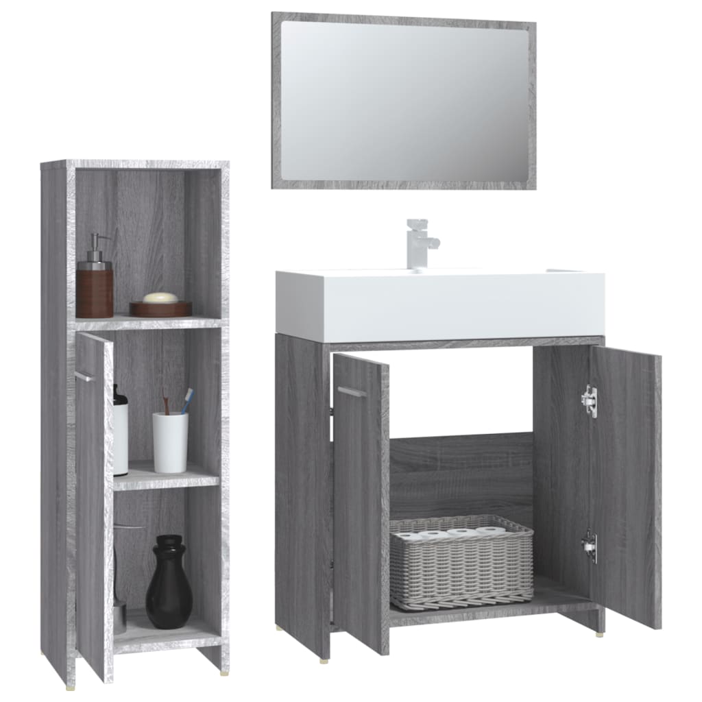 vidaXL Set de muebles de baño 3 pzas madera contrachapada gris sonoma