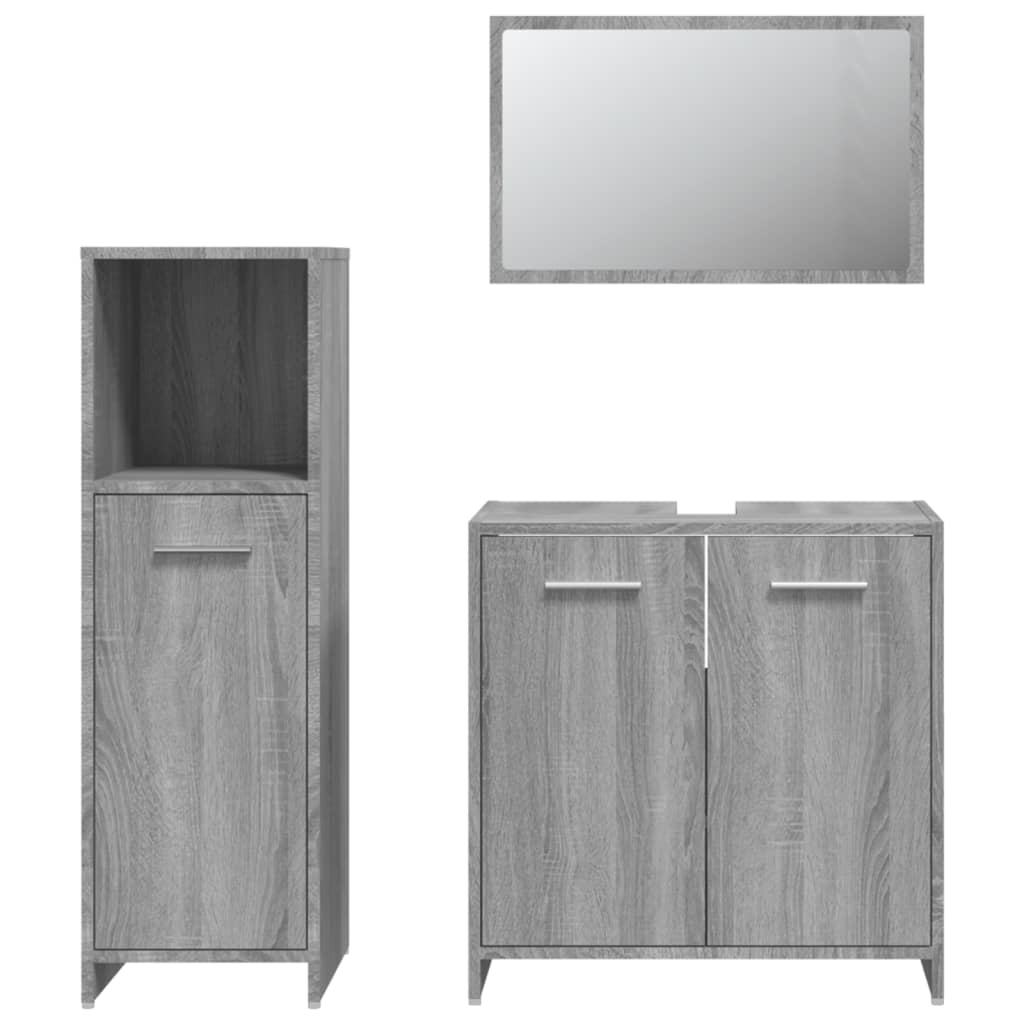 vidaXL Set de muebles de baño 3 pzas madera contrachapada gris sonoma