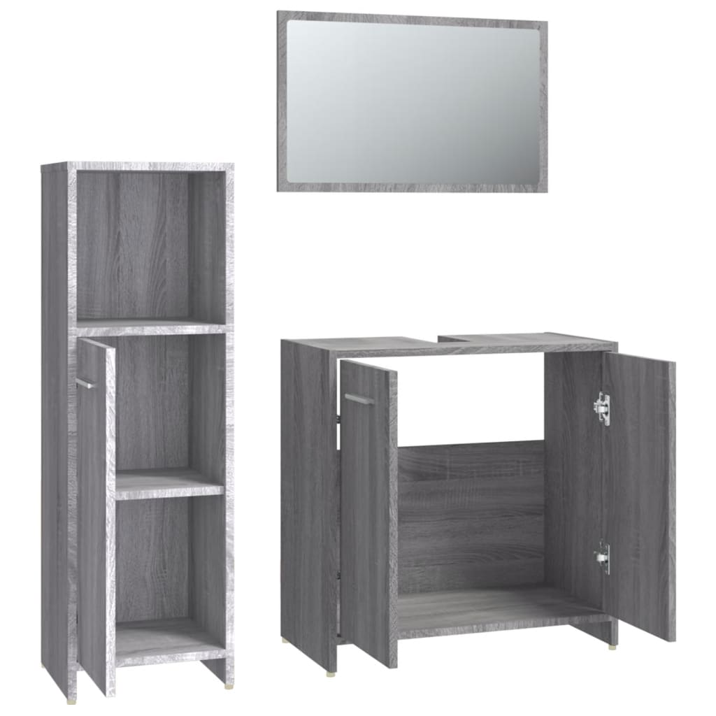 vidaXL Set de muebles de baño 3 pzas madera contrachapada gris sonoma