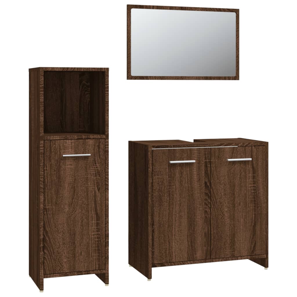 vidaXL Set de muebles baño 3 pzas madera contrachapada roble marrón