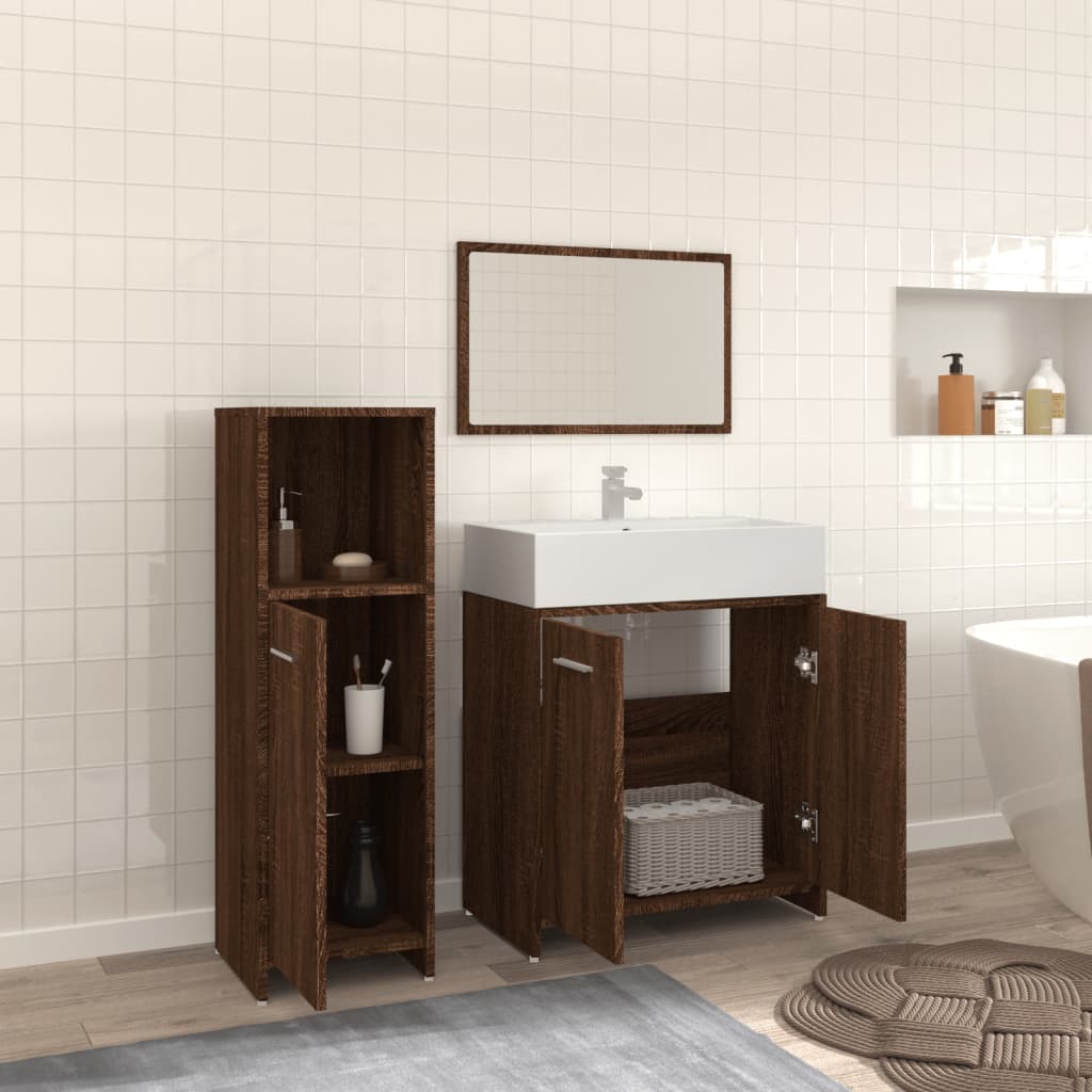 vidaXL Set de muebles baño 3 pzas madera contrachapada roble marrón