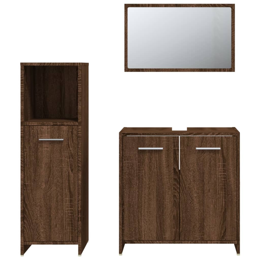 vidaXL Set de muebles baño 3 pzas madera contrachapada roble marrón