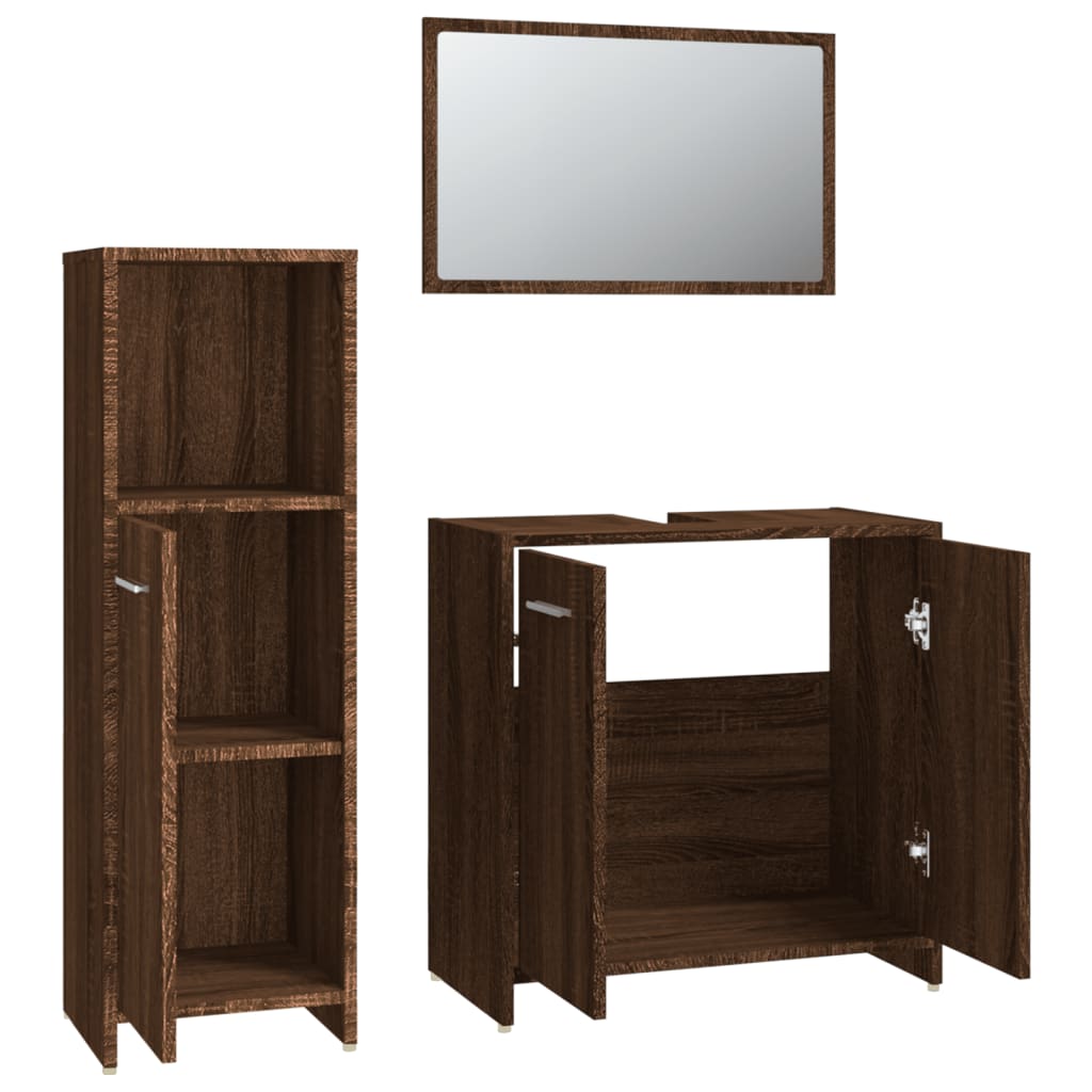 vidaXL Set de muebles baño 3 pzas madera contrachapada roble marrón