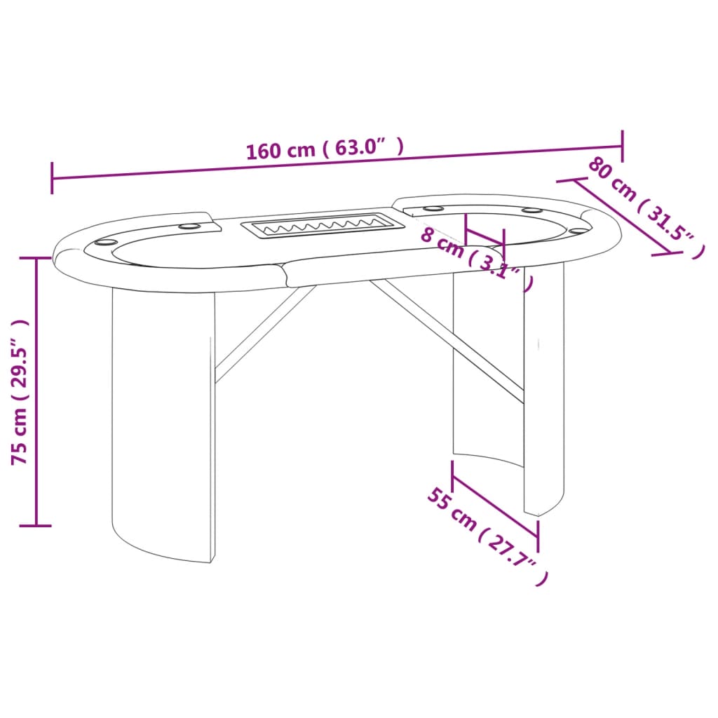 vidaXL Mesa de póquer 10 jugadores bandeja fichas verde 160x80x75 cm