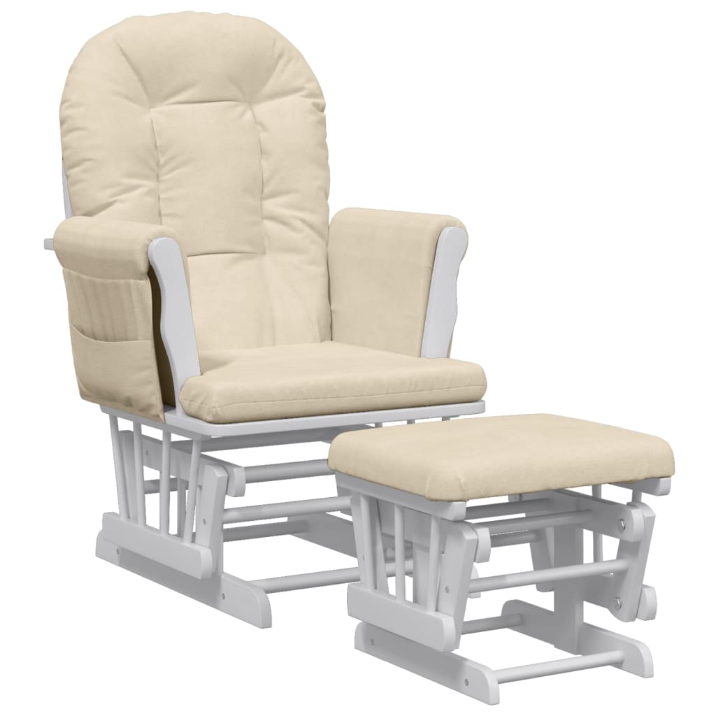 vidaXL Sillón de lactancia con taburete tela blanco crema