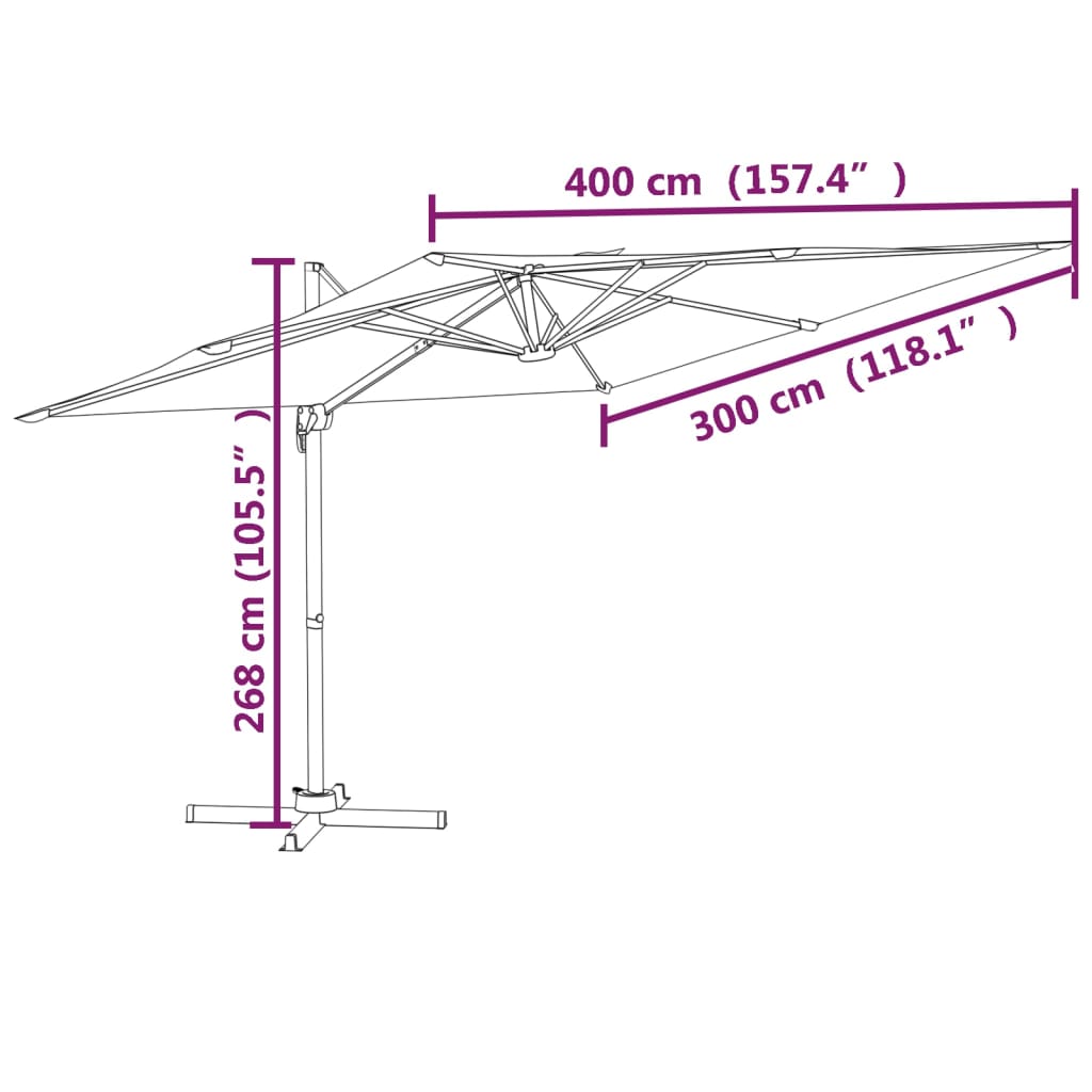 vidaXL Sombrilla colgante con poste de aluminio gris taupe 400x300 cm