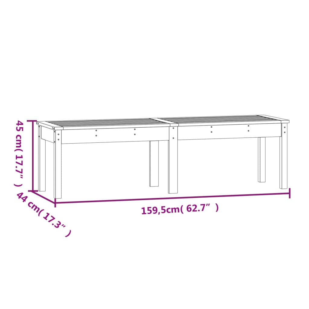 vidaXL Banco de jardín 2 plazas madera maciza douglas 159,5x44x45 cm