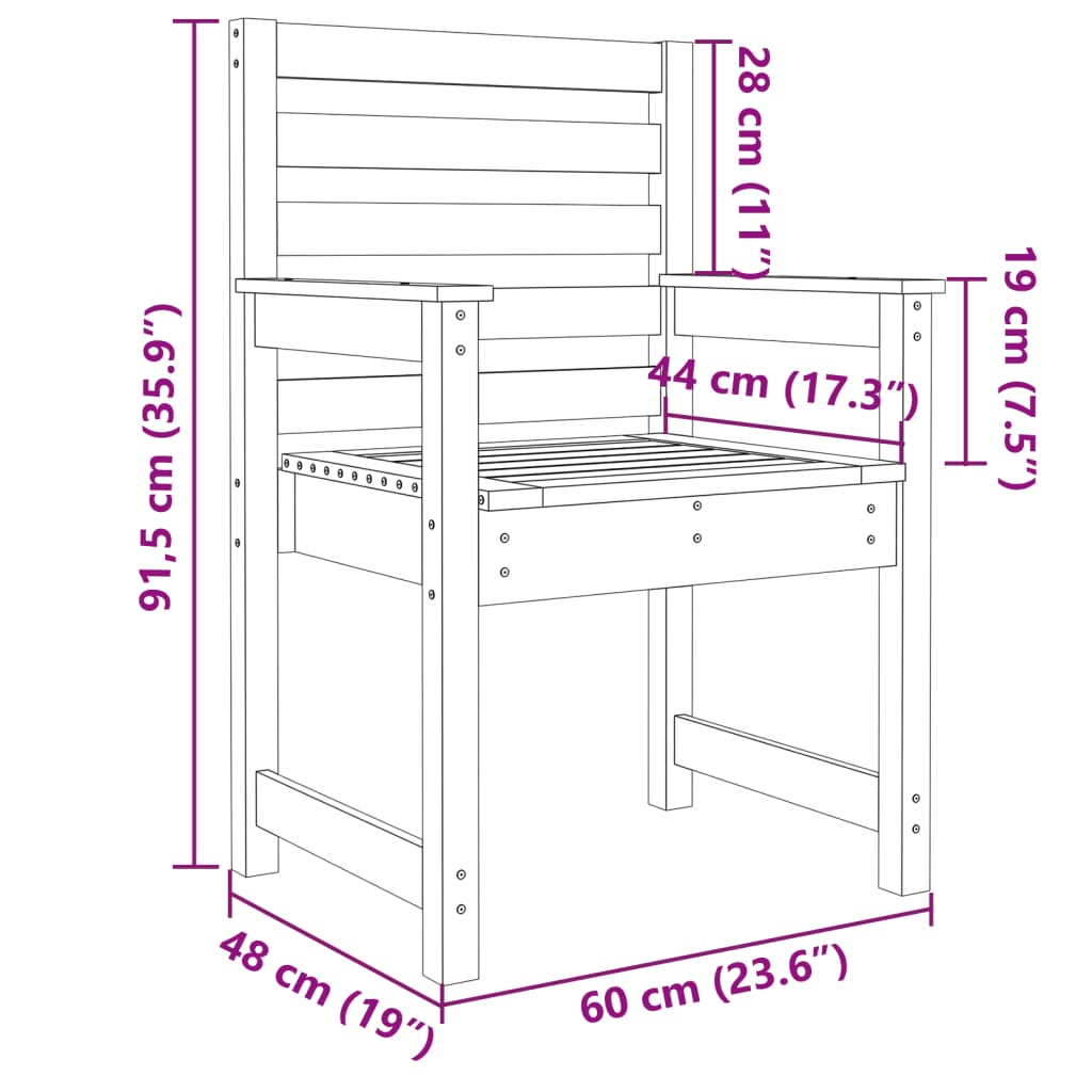 vidaXL Sillas de jardín 2 uds madera maciza pino negro 60x48x91 cm