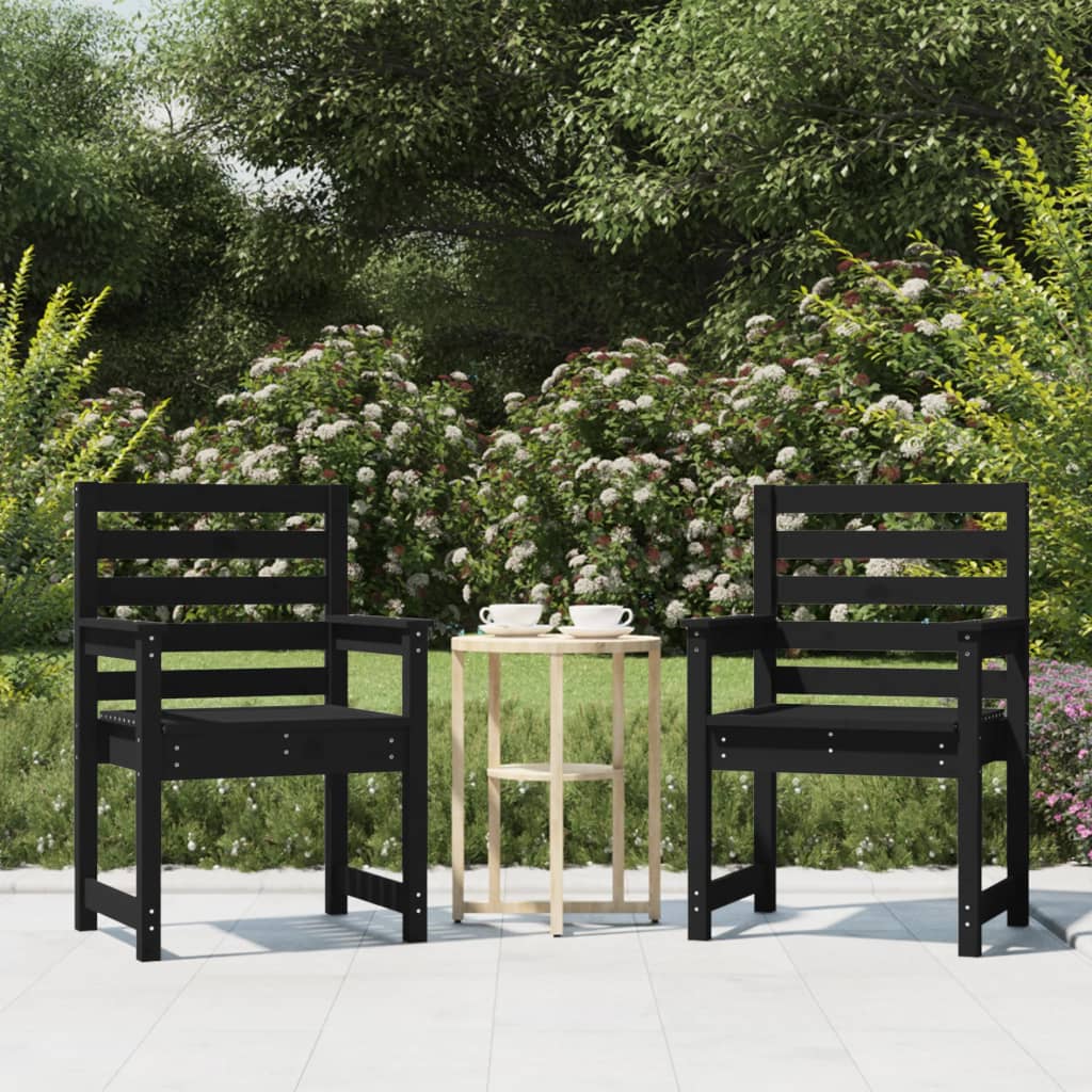 vidaXL Sillas de jardín 2 uds madera maciza pino negro 60x48x91 cm