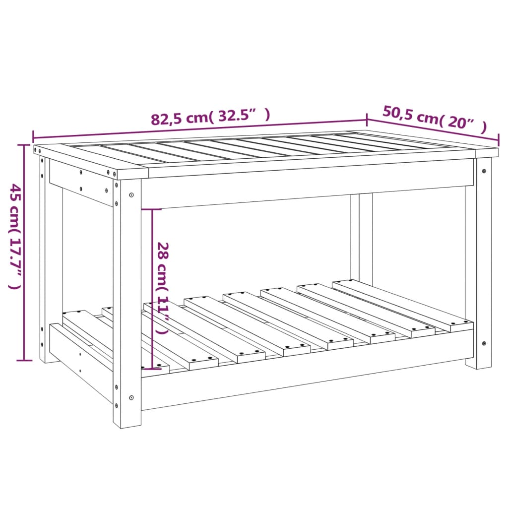 vidaXL Mesa de jardín madera maciza de pino 82,5x50,5x45 cm